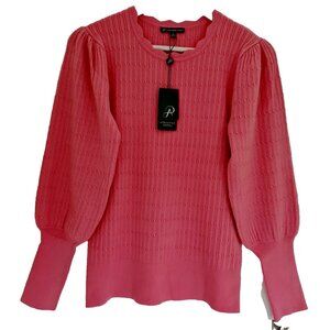 Adrianna Papell Womens Size Small Tea Rose Crew Neck Cable Sweater NEW